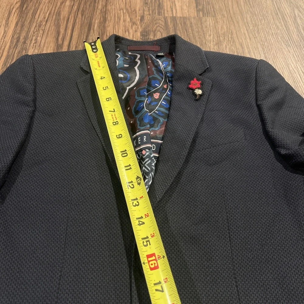 Ted Baker London Linen Herringbone Jacket Size 3 Navy Gray 2 Button Blazer